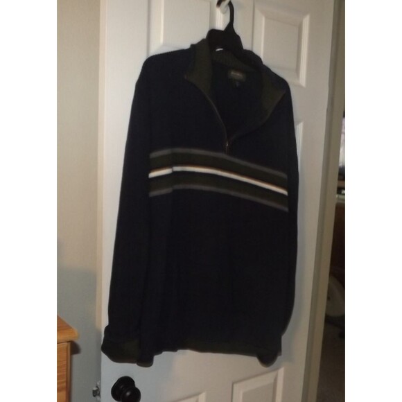 Vintage Eddie Bauer Sweater Mens XL Tall Blue And Green 1/4 Zip Preppy - Picture 1 of 3